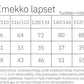 Versonpuodin lasten fiftarimekon mitat kokotaulukko