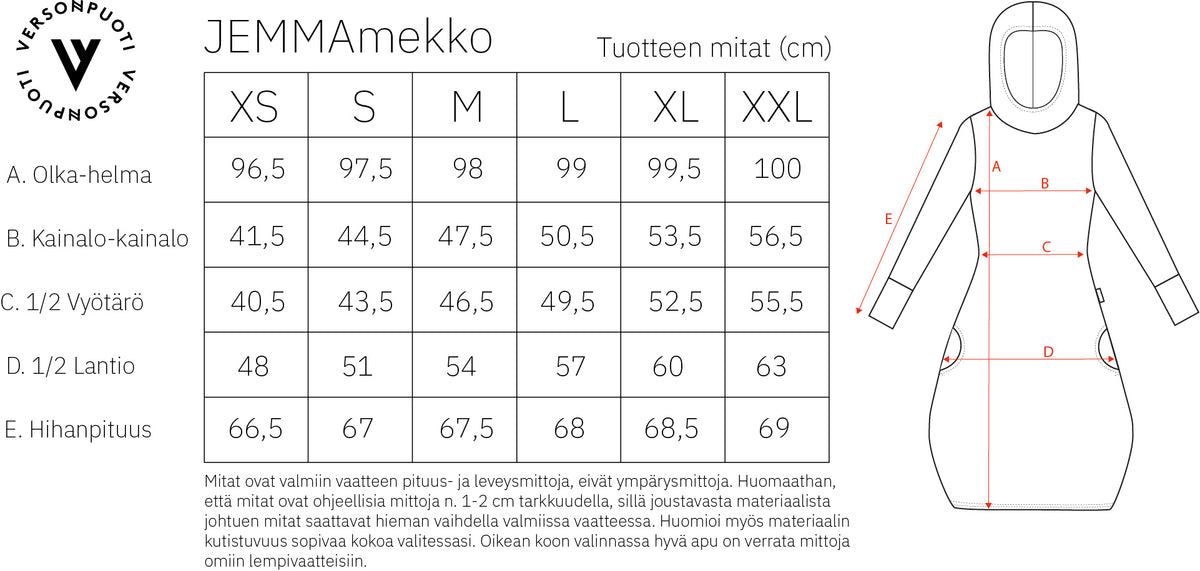 Verson Puoti Jemmamekko mitat