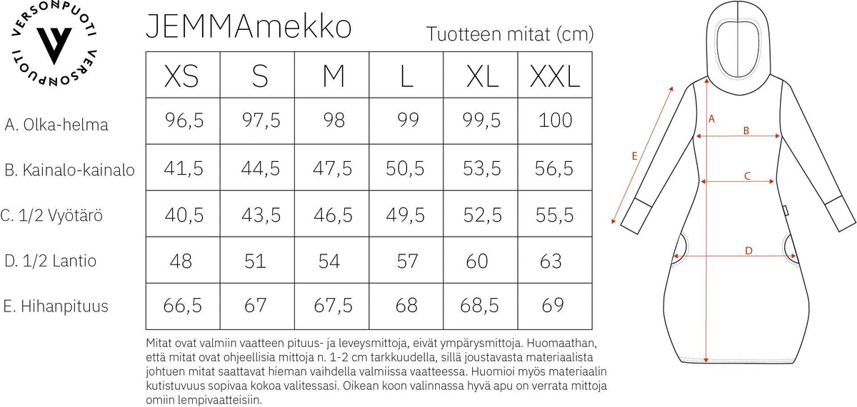 Verson Puoti Jemmamekko mitat