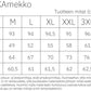 Verson Puoti Maatuskamekko kokotaulukko/mittataulukko